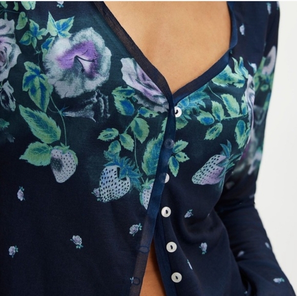 FREE PEOPLE Home Grown Vintage Vibe Mesh Floral Navy Combo Cardigan NWOT - Picture 4 of 13